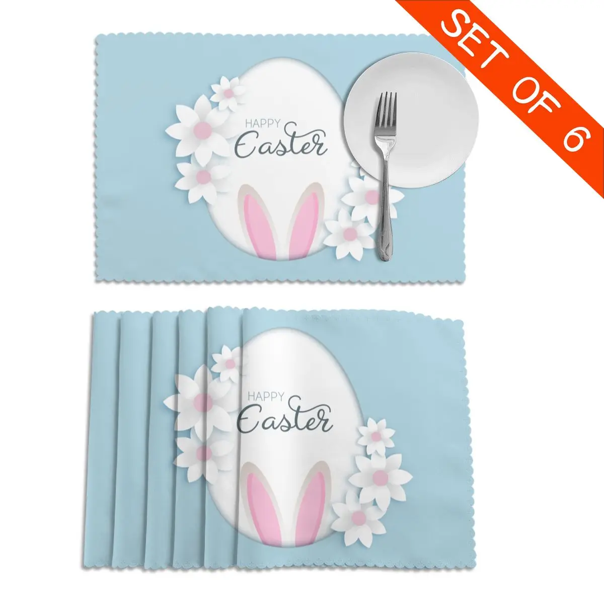 

Tableware Pad Placemats 6 Pcs Table Mat Non-Slip Easter Flowers And Bunny Ears Placemats for Dining Table