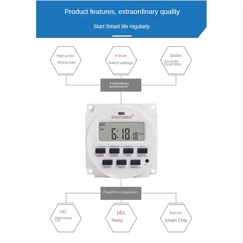 Цифровой программируемый таймер SINOTIMER Tm618N-2 Lcd 1 6 дюйма 220 В переменного тока 7 дней