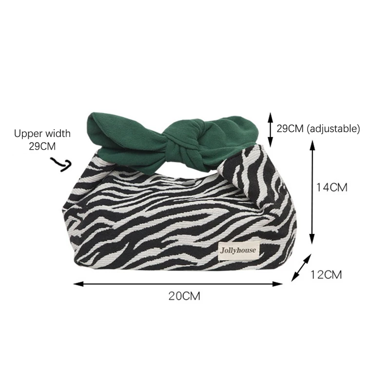 Fashion Women's Zebra-Print Makeup Bag Cute Bunny Ears Handbag Lunch Box Bag Japanese Ins Style Bento Bag Lunch Box Handbag