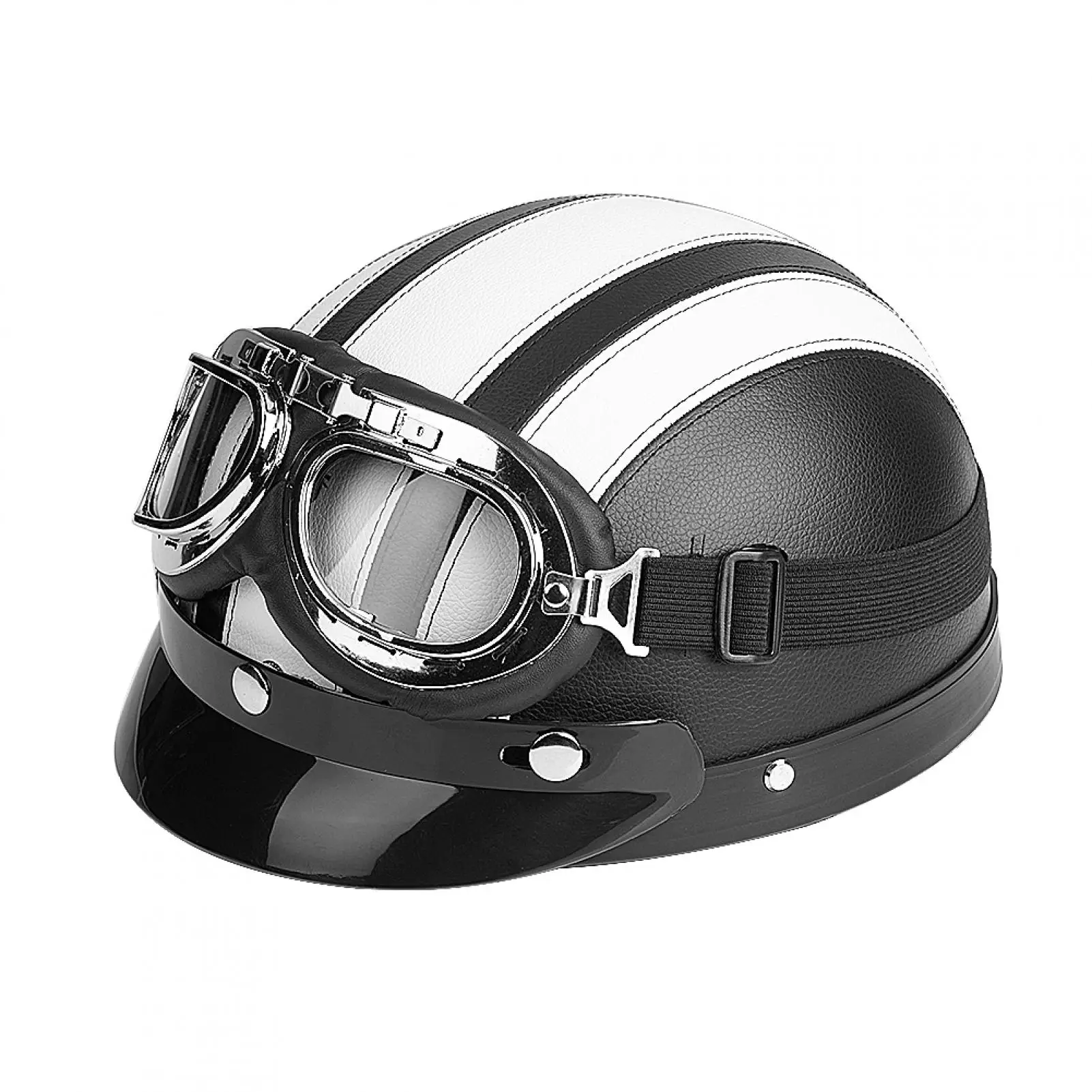 

Open Face Half Helmet Universal Motorcycle Scooter Synthetic Leather Open Face Half Helmet & Visor UV Goggles White