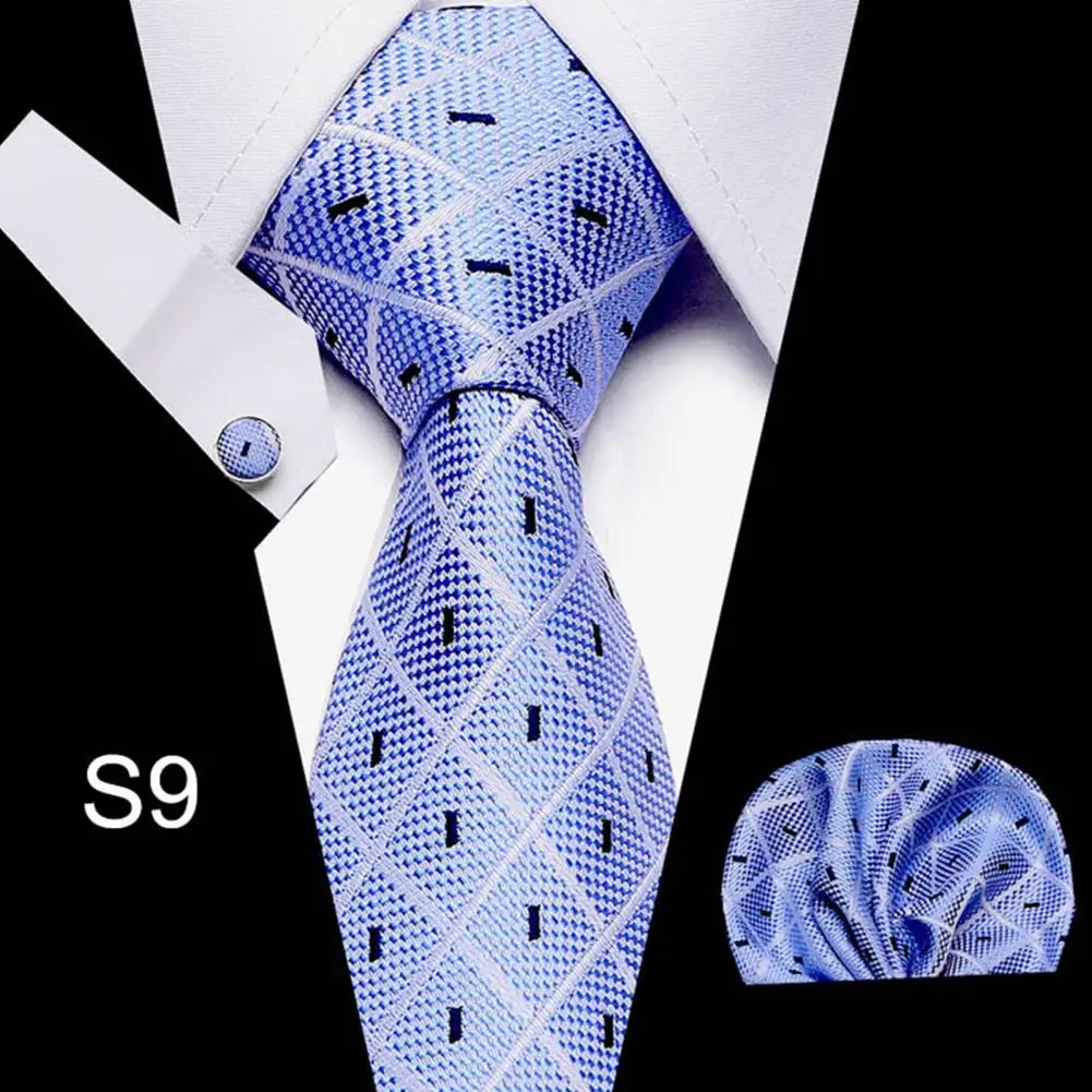 

Stylish Fine Texture Tear Resistant Party Banquet Tie Cufflinks Pocket Squares Super Soft Men Necktie Clothing Accessory