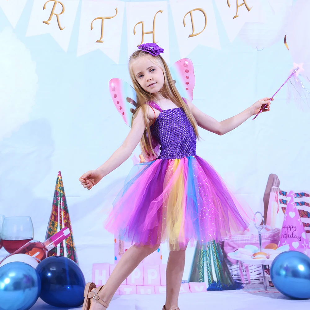 

Фатиновое платье-пачка с бабочками для девочек, детские вечерние платья, сверкающее вечернее платье для девочек, бальное платье, детский наряд на день рождения