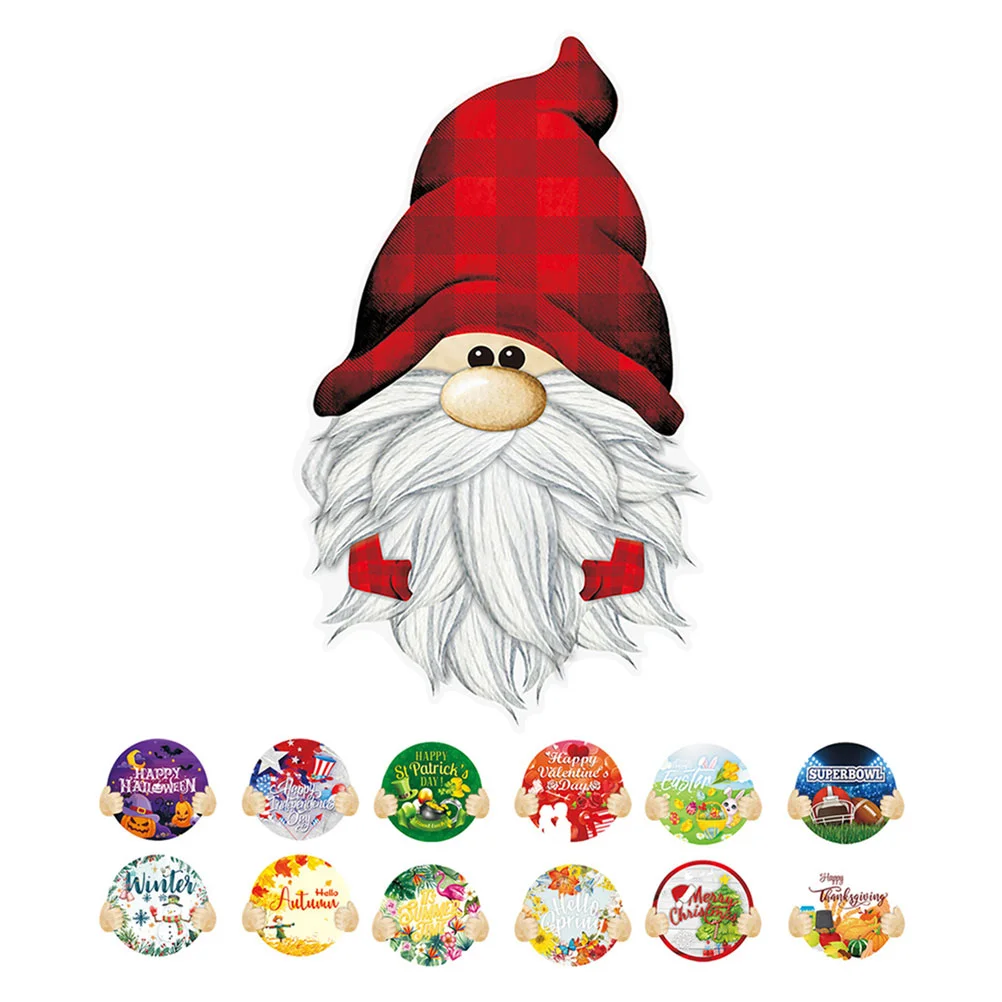 

Gnome Sign Door Wooden Welcome Christmas Decor Gnomes Signs Interchangeable Front Plaques Diy Fall Thanksgiving Doorplate Home