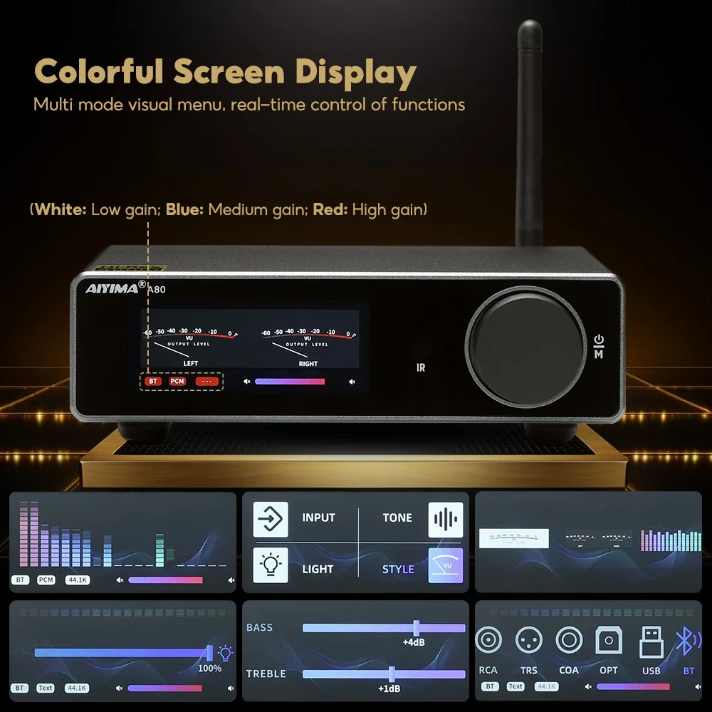 Фото AIYIMA Audio A80 TPA3255 Bluetooth ЦАП Стерео PFFB Усилитель мощности 300 Втx2 Класс D 2.0 Цифровой усилитель Hi-Res с входом TRS OPT USB №4