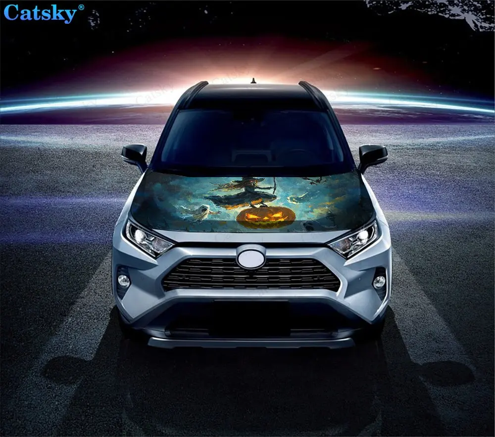 Виниловая наклейка на капот автомобиля с изображением светящейся тыквы