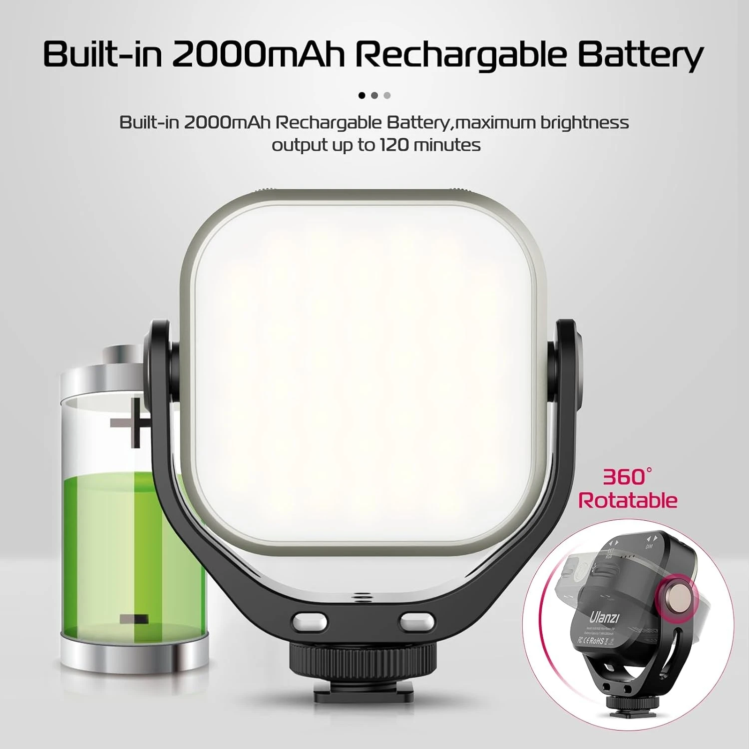 Фото Ulanzi VL66 RGB 2500-6500K Мини-камера Видео Портативный светильник 2000 мАч 95+ Светодиодная заполняющая лампа с регулируемой яркостью для DSLR-видеокамеры Экшн-камеры №2