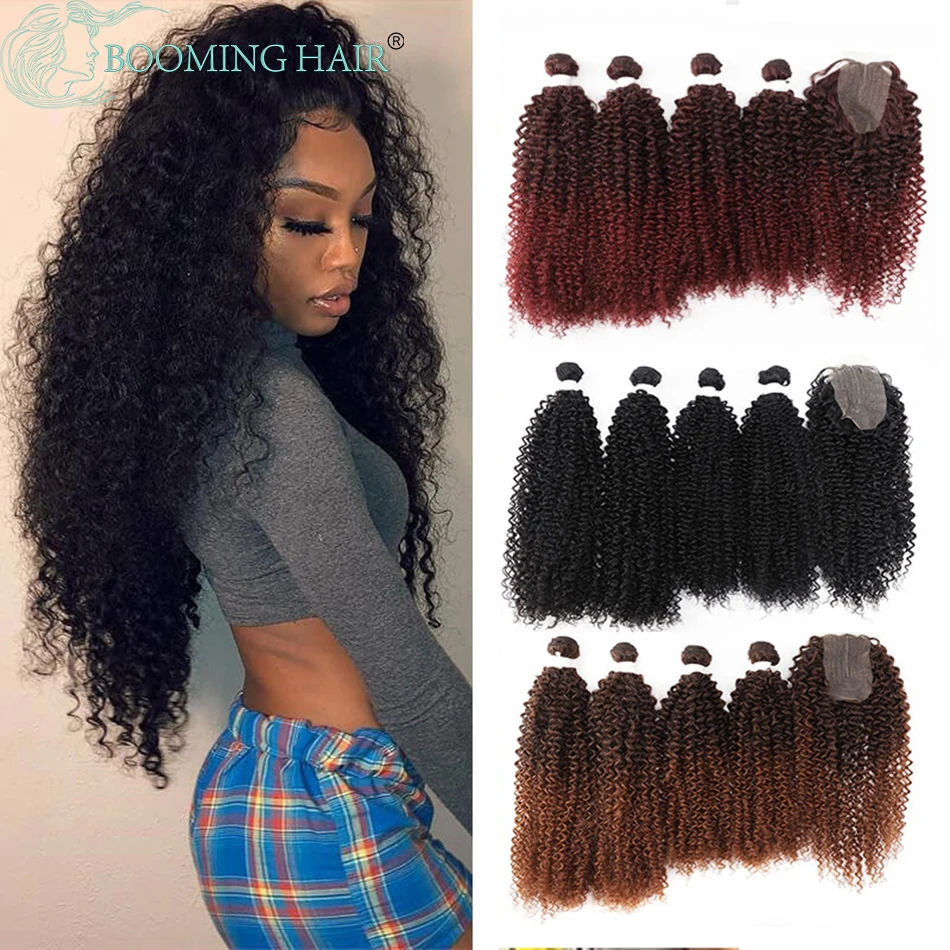 

Афро кудрявые пряди с закрытием синтетические 24 "26" супер кукурузные сделать парик Наращивание волос пучок для женщин искусственные волосы ...