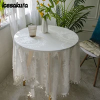 french white tablecloth lace tablecloth modern fabric hollow tablecloth rectangular round table photo picnic cloth cover
