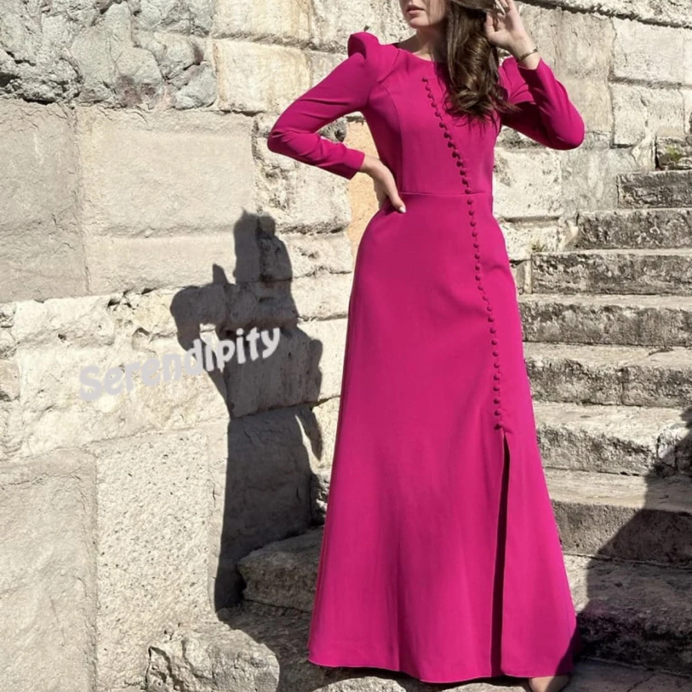 

Serendipity Formal Occasion Floor-Length O-Neck Evening Dress A-Line Split Pleat Prom Gown With Long Sleeve For Sexy Women