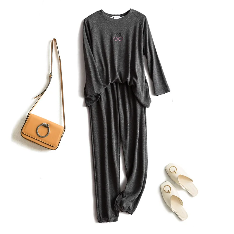 Loungewear Ladie's Sleepwear Set New Spring Autumn Waffle Cotton Pajamas Women Loose Casual Outside Wear Suit Home Service