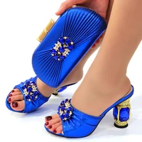 new specials design italian women shoes and bag to match in dark blue color ins hot sale comfortable heels sandals for party