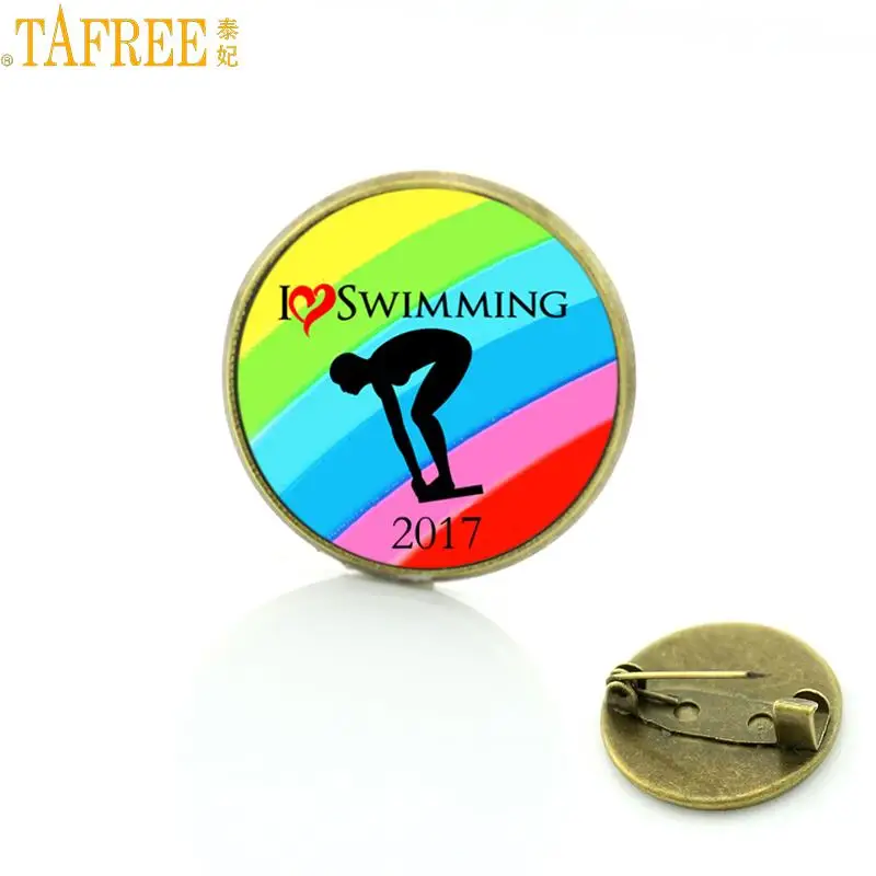 

TAFREE Brand casual summer sports Swimming badge brooches fashion vintage sports lover men women brooch pin jewelry gifts SP407
