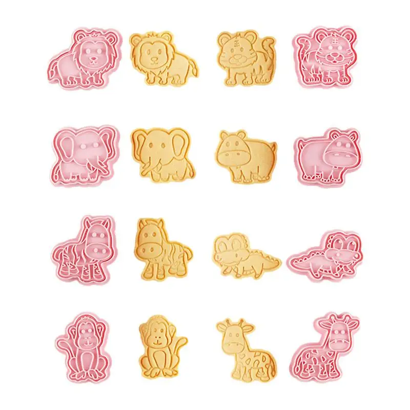

Cookie Stamp 8pcs Cookie Mould Biscuit Cutter Cute Animal Pattern Quick Release DIY Making For Fondant Fudge Dough Chocolate