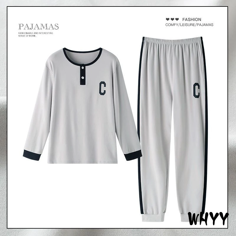 Autumn Winter Knitted Cotton Cartoon Men's Pyjamas Couple Pajamas Set Casual Male Sleepwear Pyjamas Night Pijamas Homewear 4XL