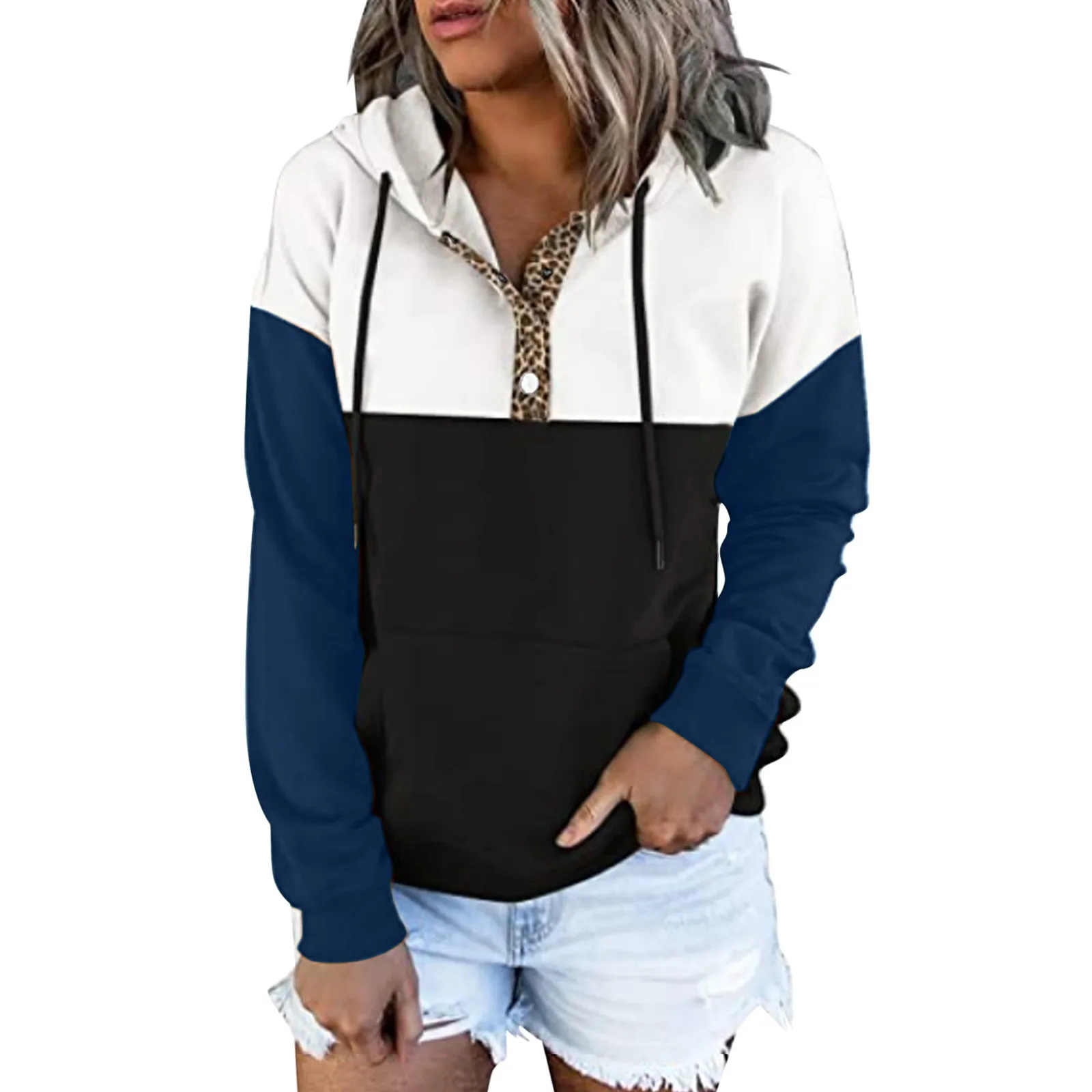

Women's Splicing Print Slouchy Sweatshirt Buttons Long Sleeve Long Zippered Sweatshirts for Women Women Hoodies Sweatshirts