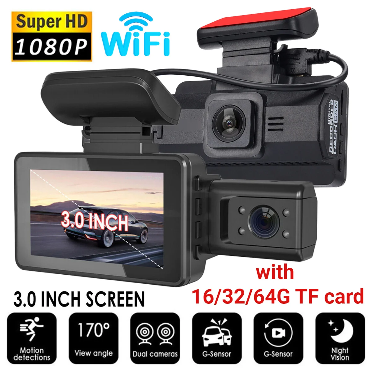 

3 inch Dash Cam for Cars Black Box HD 1080P Car Video Recorder Loop Recording Dvr Car Camera Way with WIFI Night Vision G-sensor