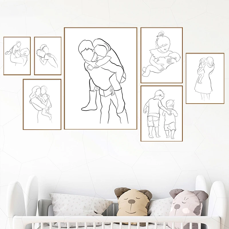 ванию abstrakcyjną czarno-białą linię miłość rodzina obraz ścienny na płótnie skandynawskie plakaty i druki do wystroju salonu