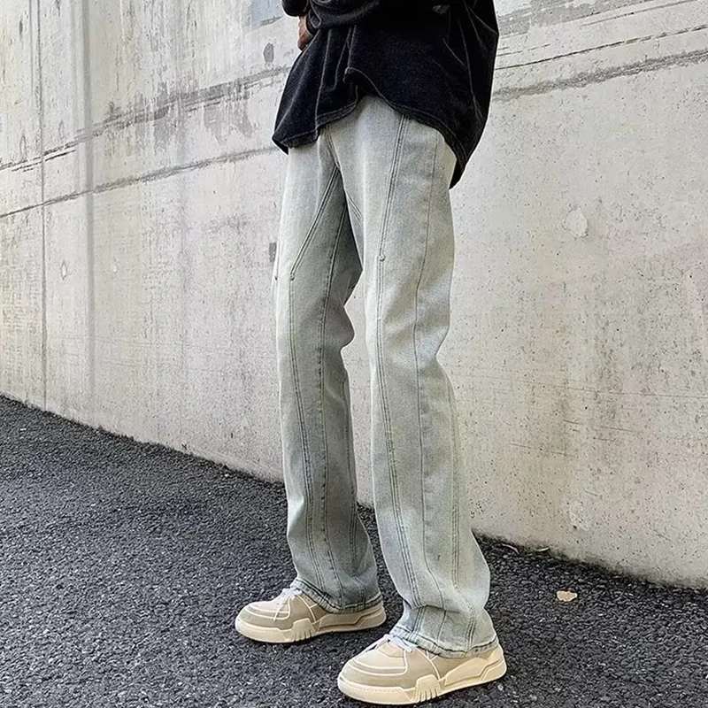 Men Clothing New Vintage Casual Versatile Jeans Black Broad Leg High Street Loose Straight Cargo Pants Autumn and Winter Female