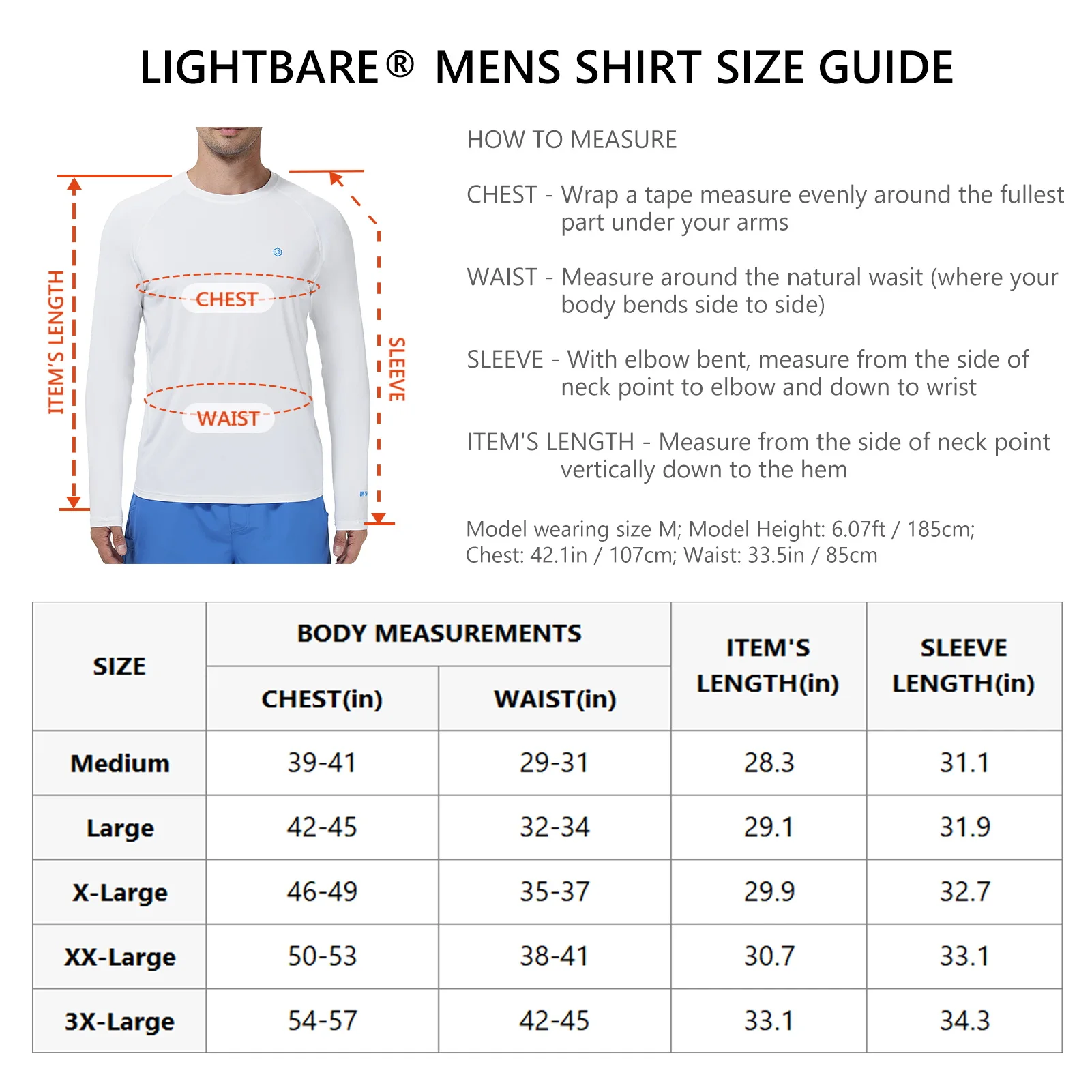 Lightbare Men’s UPF 50+ UV Sun Protection Lightweight Long Sleeve T-Shirt Quick Dry for Outdoor Hiking Running