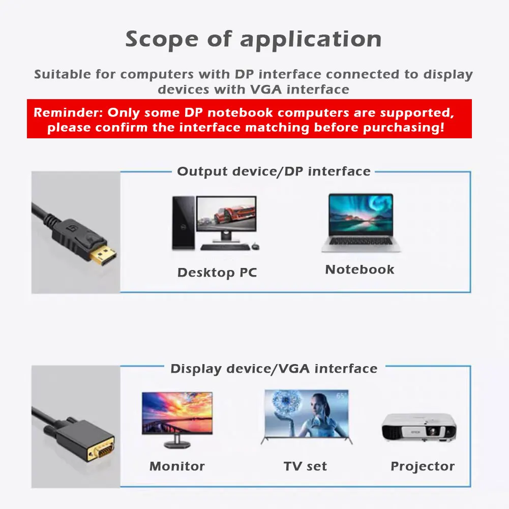 Кабель 1080P HD Plug Play StableMeeting Office DP To VGA для ноутбука
