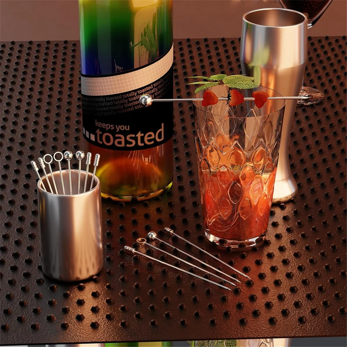 Металлический Набор для коктейлей 4 3 дюйма 20 упаковок + держатель 304 зубочистки из
