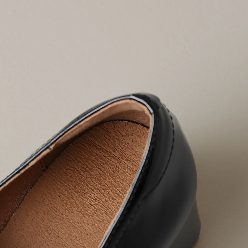 【JOCHEBED HU】Fall Shoes Genuine Leather Woman Shoes Square Toe Chunky Heel Shoes Slip-On Pumps Solid High Heels Classics Ladies