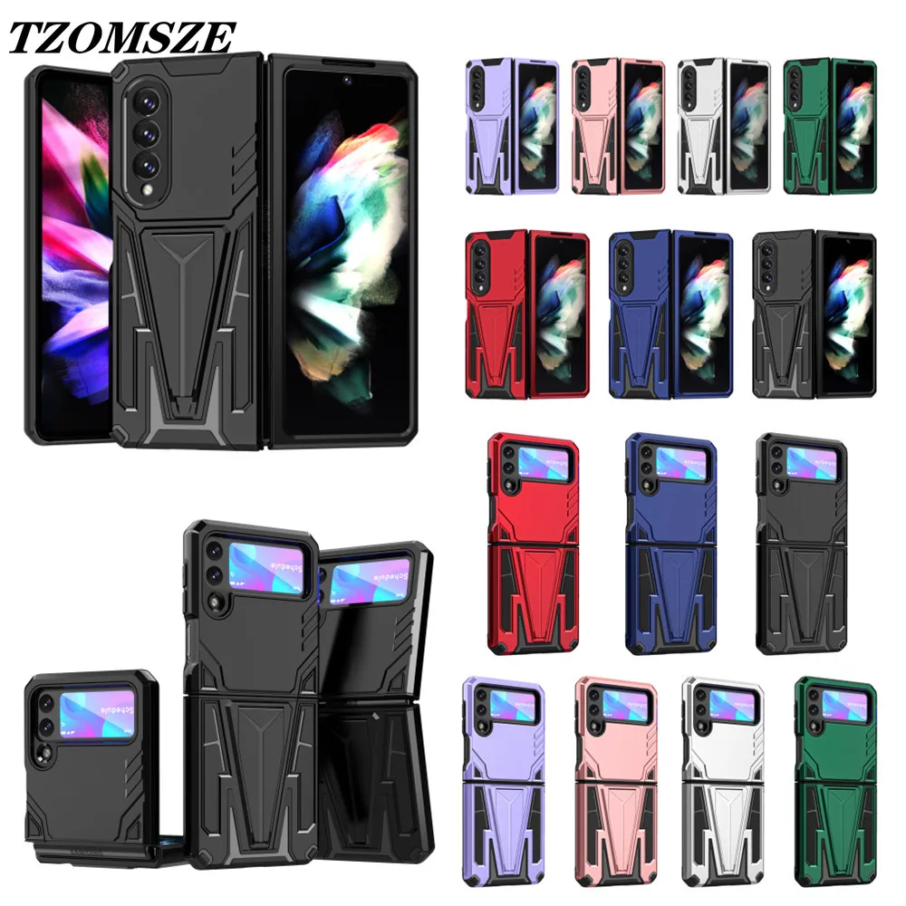 

Z Flip 3 Shockproof Armor Case for Samsung Galaxy Z Fold 3 5G Car Magnetic Back Cover with Hidden Kickstand Heavy Duty Fundas
