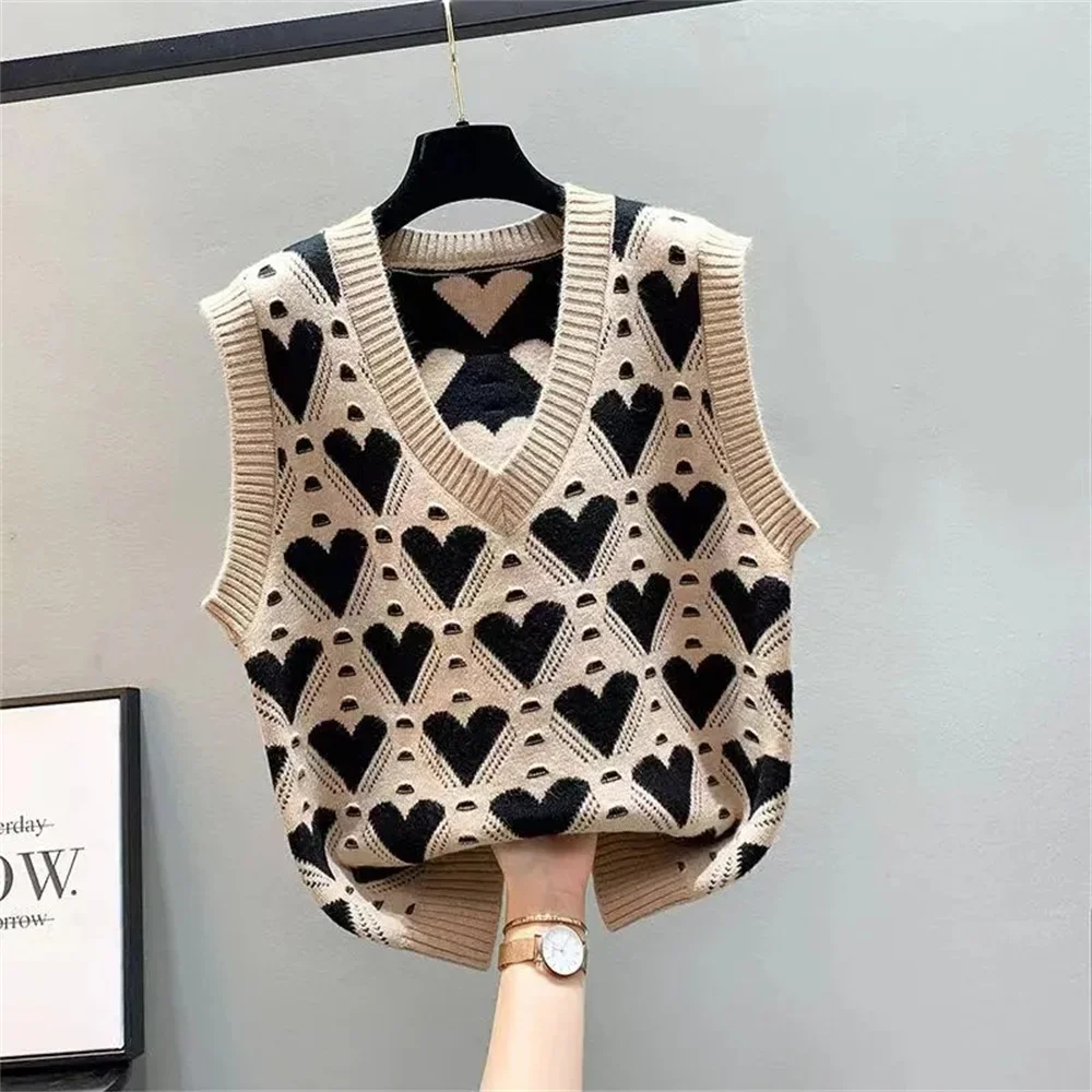 

Fashion Loose Knitted Vest Sweater Casual V Neck Sleeveless Thick Sweater Vest Female Waistcoat Chic Tops korean sweaters.