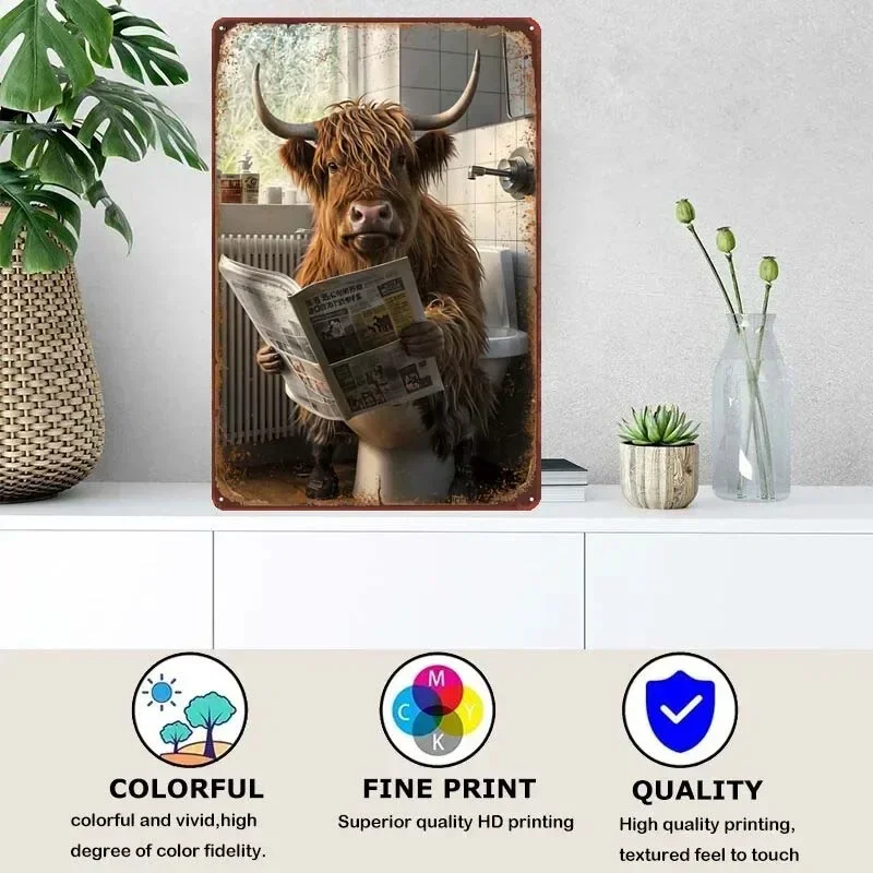 Винтажные металлические жестяные ретро-знаки Highland &quotкорова на унитазе&quot для
