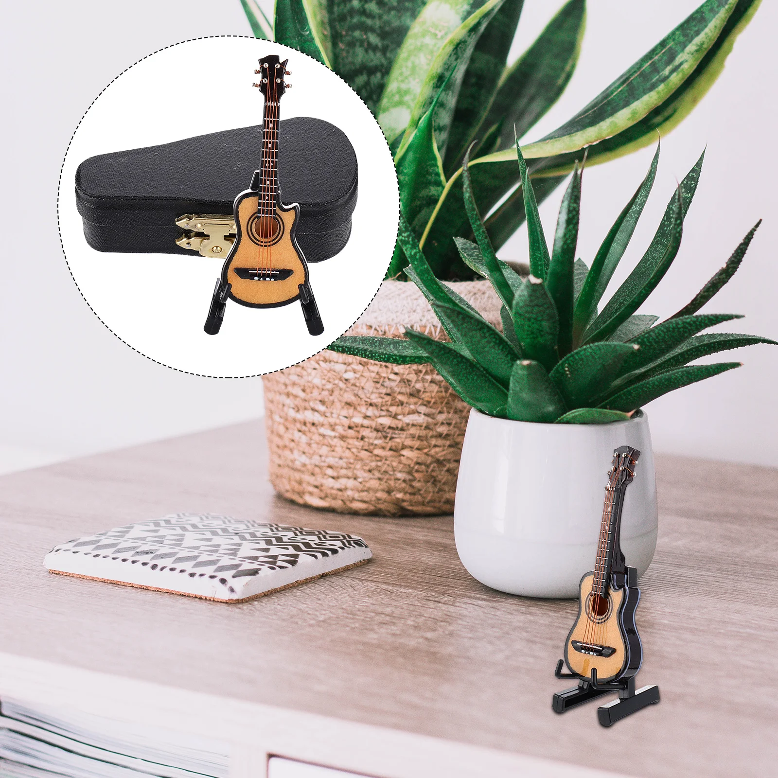 

Mini Guitar Miniature Holder Electric Decor Music Instruments Statue Wood Women