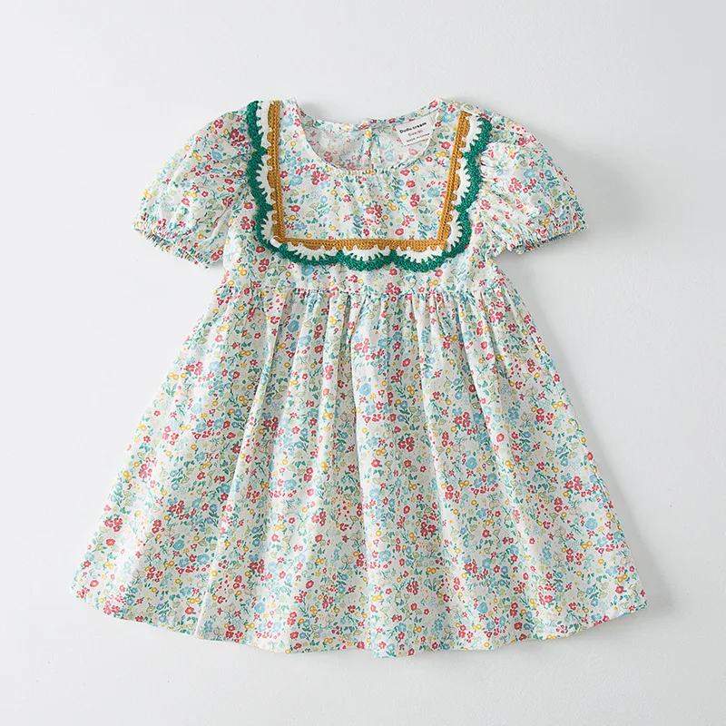 

Mila Chou 2022 Summer New Baby Girl Square Neck Lace Princess Dress Children's Floral Dress Kids Fairy Tale Short-Sleeved Skirt
