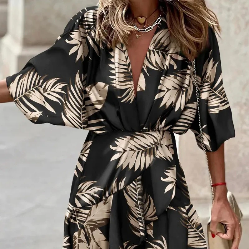 

Summer Irregular Mini Dress for Women Fashion Print Casual Bohemia Style Vacation Sundress Women's Bat Sleeve Ruffles Dresses