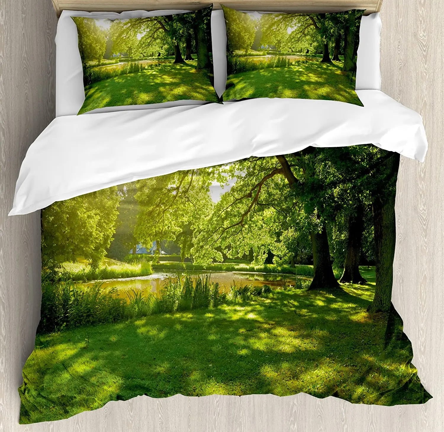 

Green Bedding Set For Bedroom Bed Home Summer Park in Hamburg Germany Trees Sunlight Fores Duvet Cover Quilt Cover Pillowcase