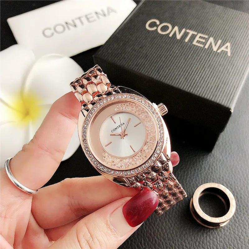 New brand Contena Luxury Gold Watch Women's Watch Rhinestone Women's Watch Women's Stainless steel quartz watch Women's Clock