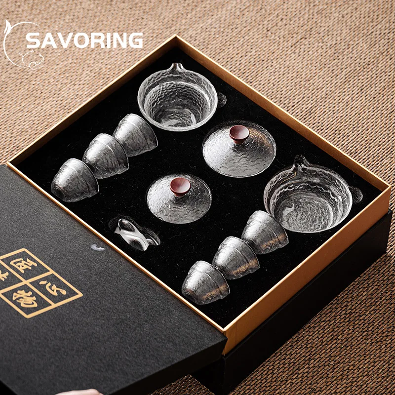 Chinese GlassTea Set Kung Fu Porcelain Tea Cup Pot Set Tortoise Teapot Kungfu Teaset Puer Oolong Tea Ceremony Teaware Gift Box