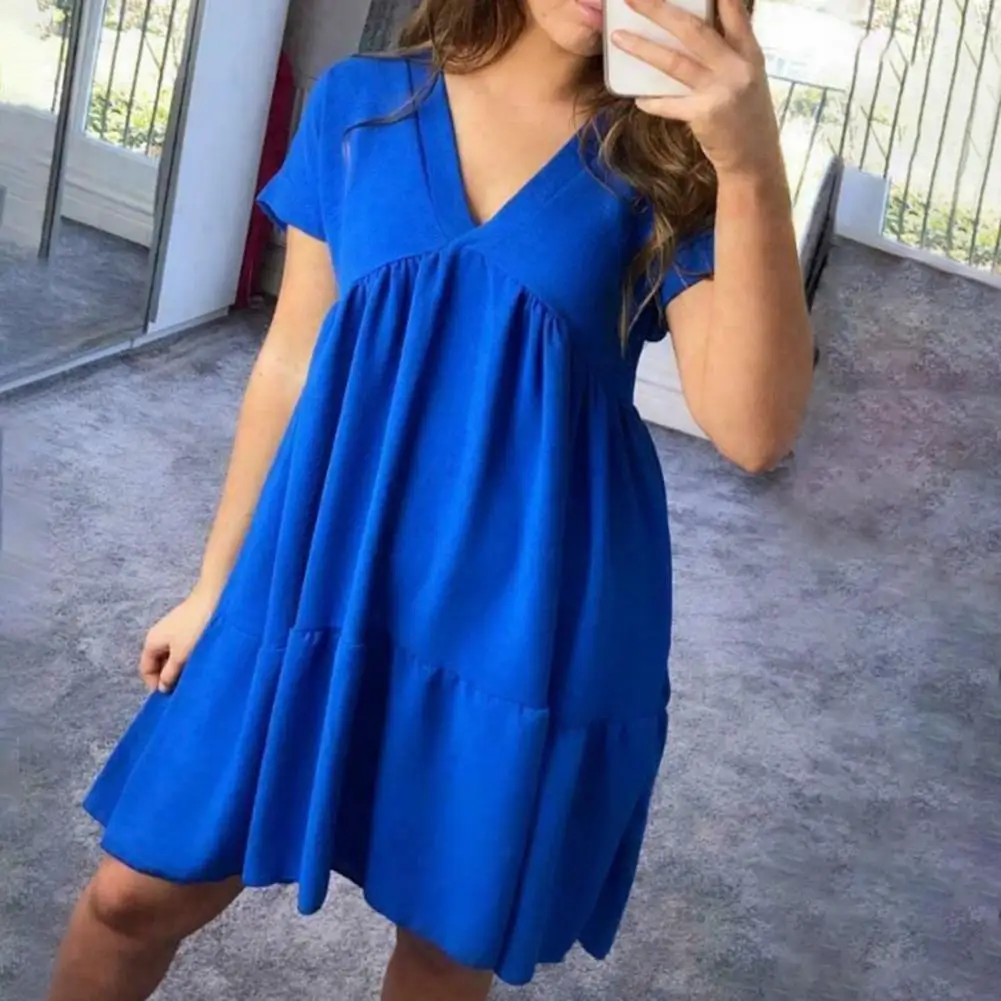 

Loose Dress Loose Solid Color Ruffles Dress Women Dress Women Ruffles Large Hem Dress for Holiday