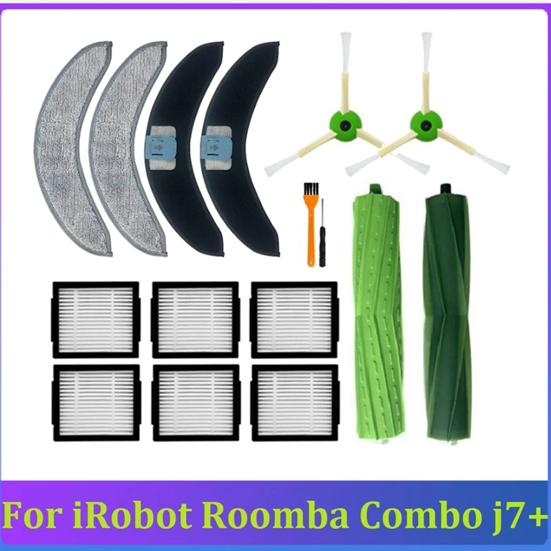 

16PCS Accessories Kit for iRobot Roomba Combo J7+ Robotic Vacuum Cleaner Rubber Brush HEPA Filter Side Brush Mop Cloth