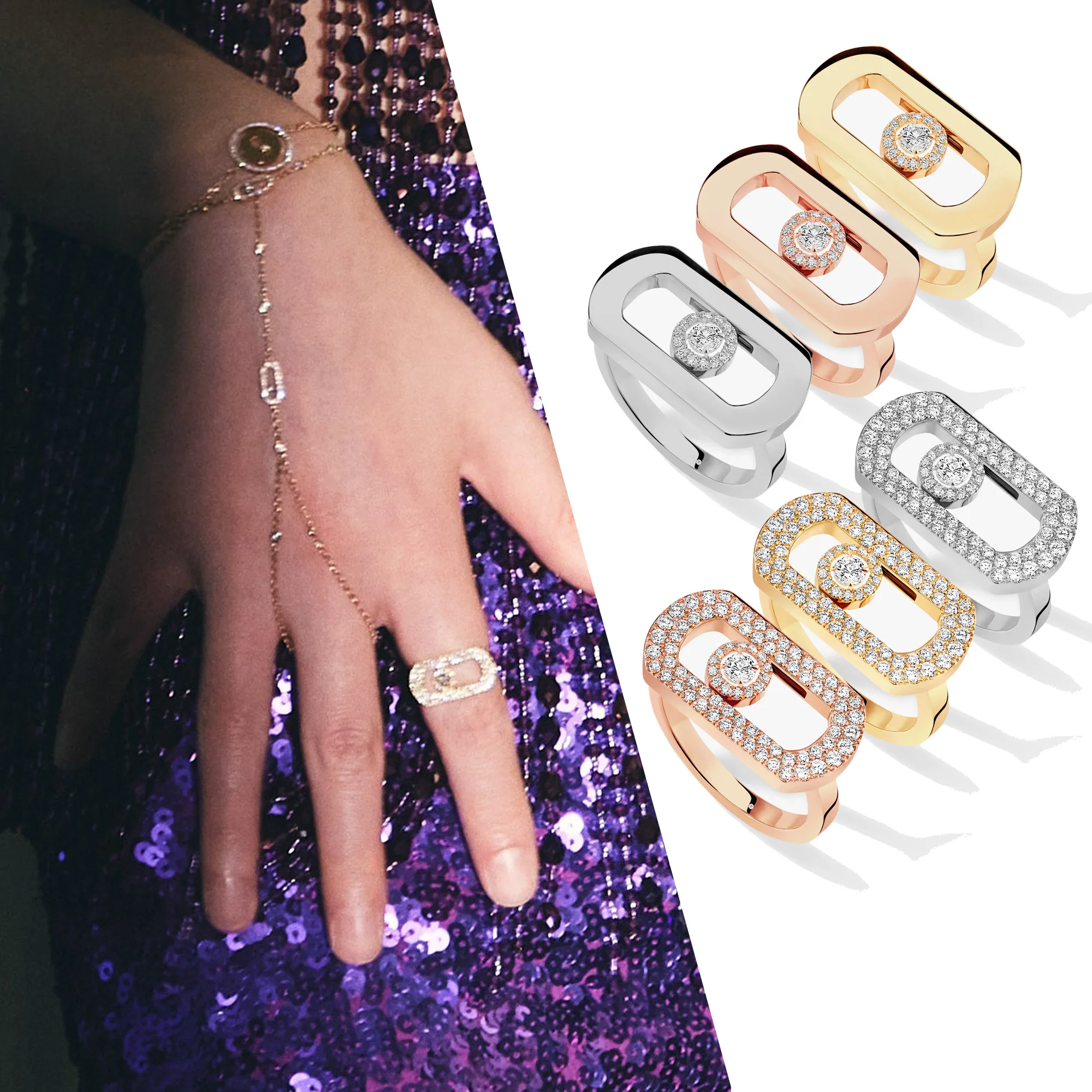 Женский Модный Комплект Колец Из Стерлингового Серебра S925 С Движущимся