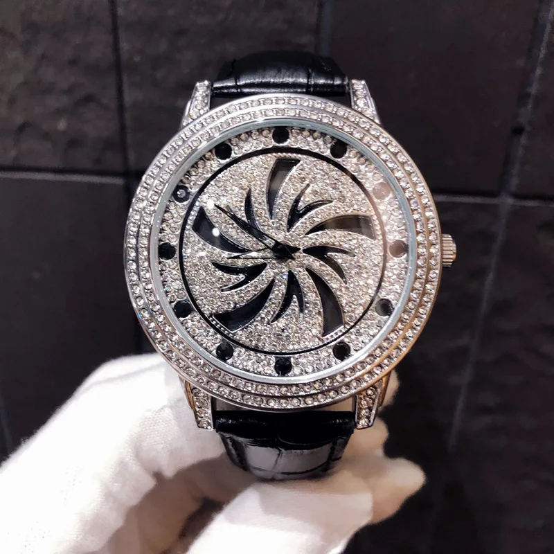 Fashion Watch Women Leopard Watches Skull Head Diamond Rotation Dial Female Wristwatch Rhinestone Inlay Ladies Girl Clock