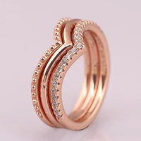 authentic 925 sterling silver sparkling rose gold wish bone with crystal ring for women wedding party europe pandora jewelry