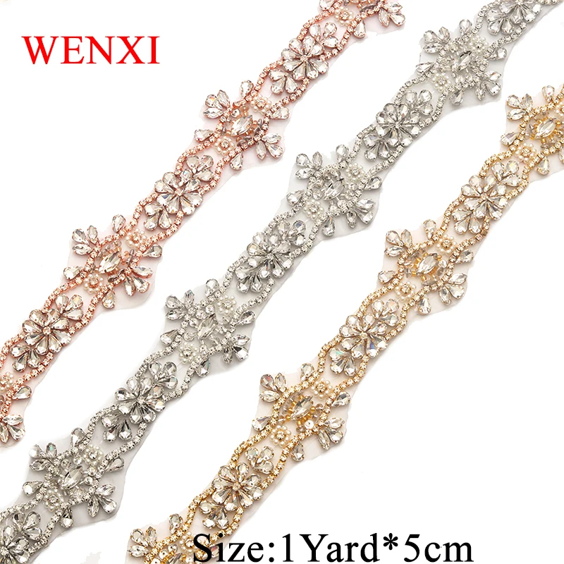 

WENXI 10YARDS Wholesale Accessory Bridal Sash Beaded Sewing Crystal Rhinestone Applique Trim Iron On For Wedding Dress WX814