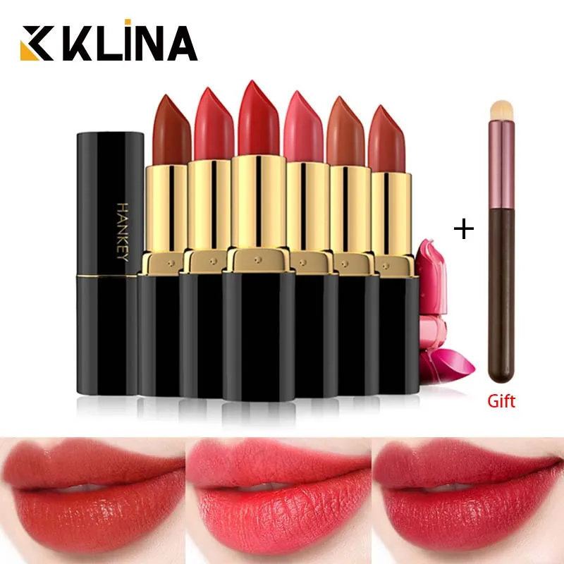 

6 colors Matte Gloss Lipstick Lip Makeup Brushes Make Up Tools Moisturizing and Hydrating Non-Stick Long Lasting For Women Gift