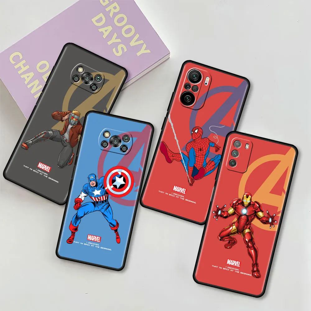 

Cartoon Marvel Logo Case For Xiaomi Mi Poco X3 NFC M3 Pro F3 GT M4 F1 X2 11T Lite Note 10 10T 9T Silicone Shell Phone Cover Fall