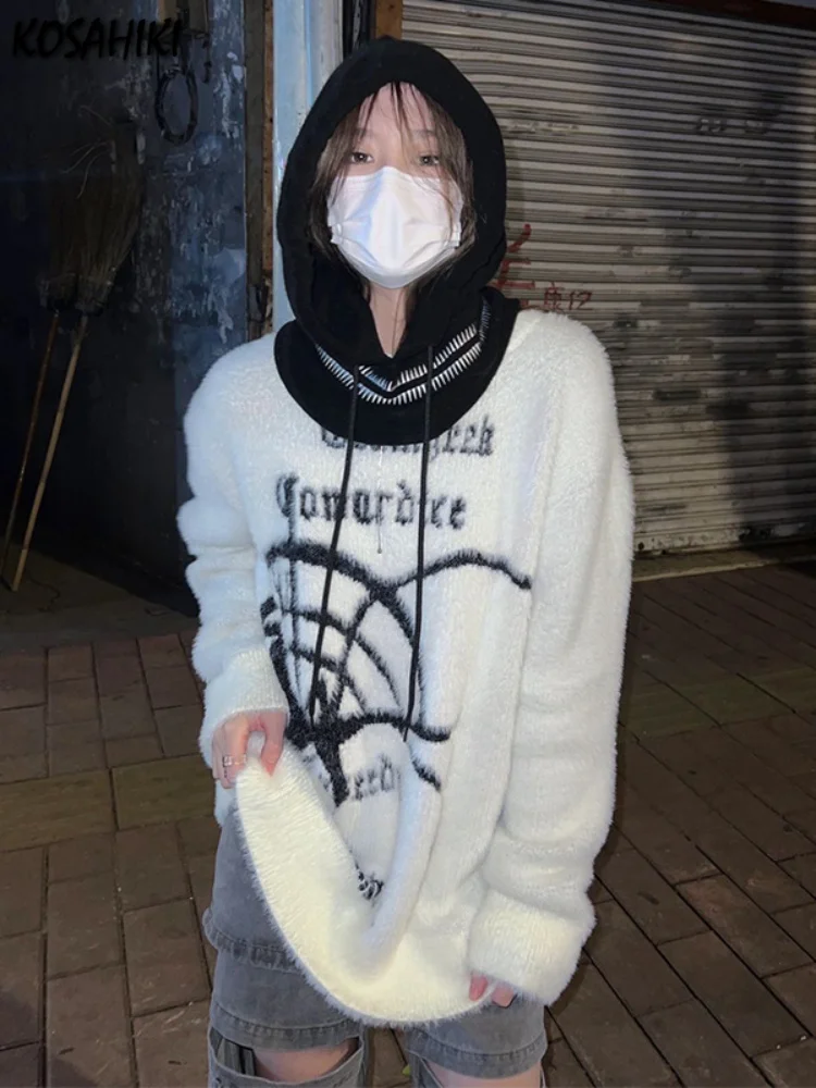 

Женский жаккардовый свитер Y2k, белый винтажный пуловер в стиле Харадзюку, в корейском и японском стиле, Топ в стиле панк, 2022