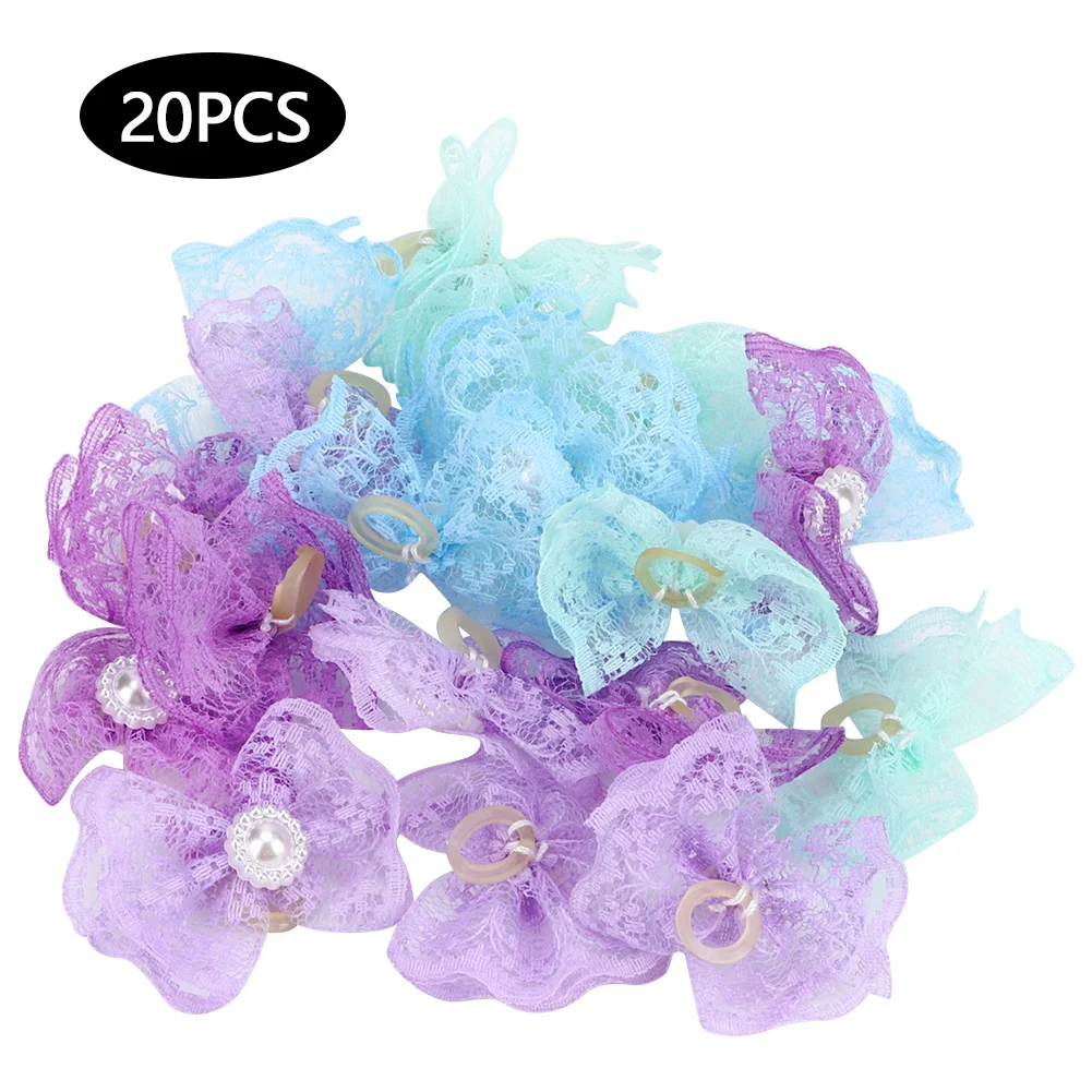 

20Pcs Pet Multicolor Hair Lace Bowknot Bows Grooming Accessories for Cat Medium Small Dog