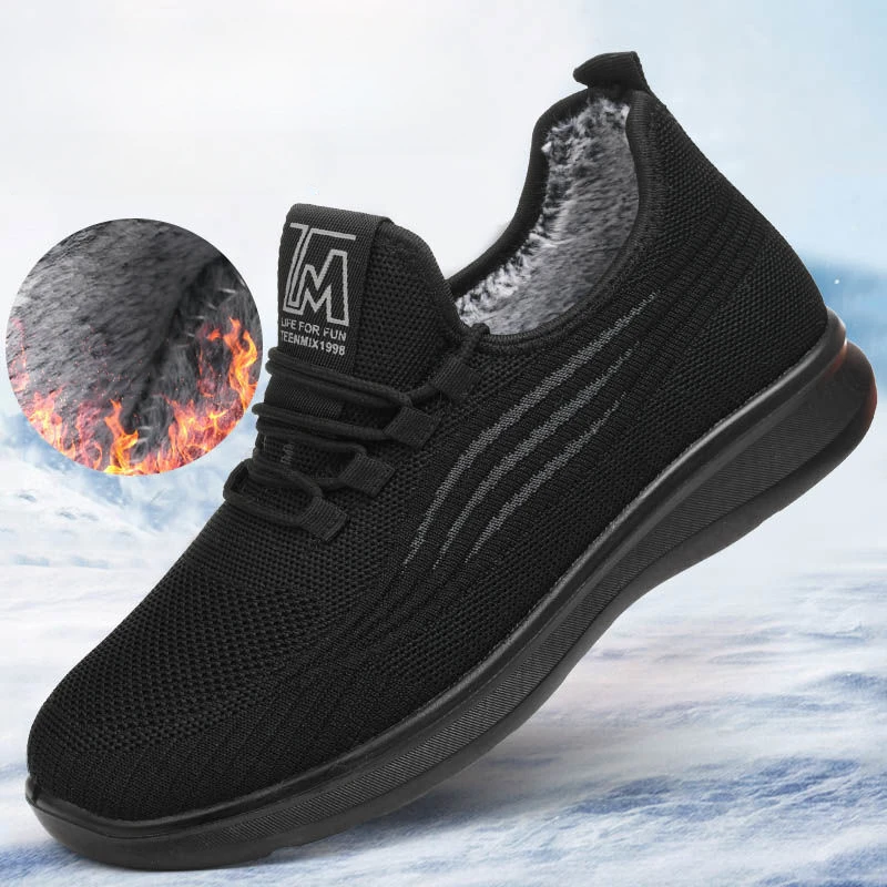 

2023 Men's Fashion Winter Boots Men's Walking Ankle Boots Anti slip Shoes Men's Work Daily Shoes Plush Thickened Men's Shoes