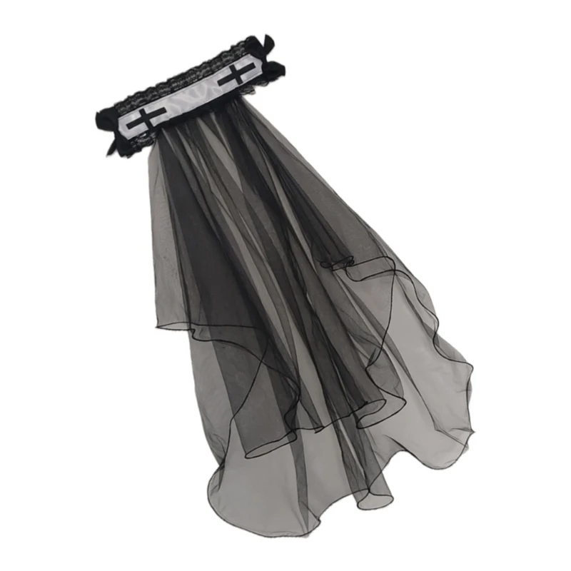 Винтажная вуаль с распятием религиозная прозрачная черная для костюмированного