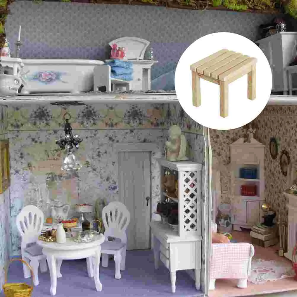 

1pc Wooden Ornament Mini Adornment Models Toy Mini Furniture Mini Stool