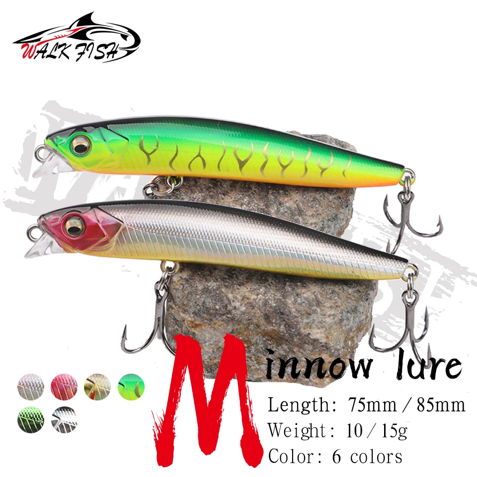 

WALK FISH 1 шт., рыболовные приманки 10 г 15 г, тонущий гольян, воблеры, пластиковые искусственные приманки с крючком для окуня, щуки, карпа, свимбейт