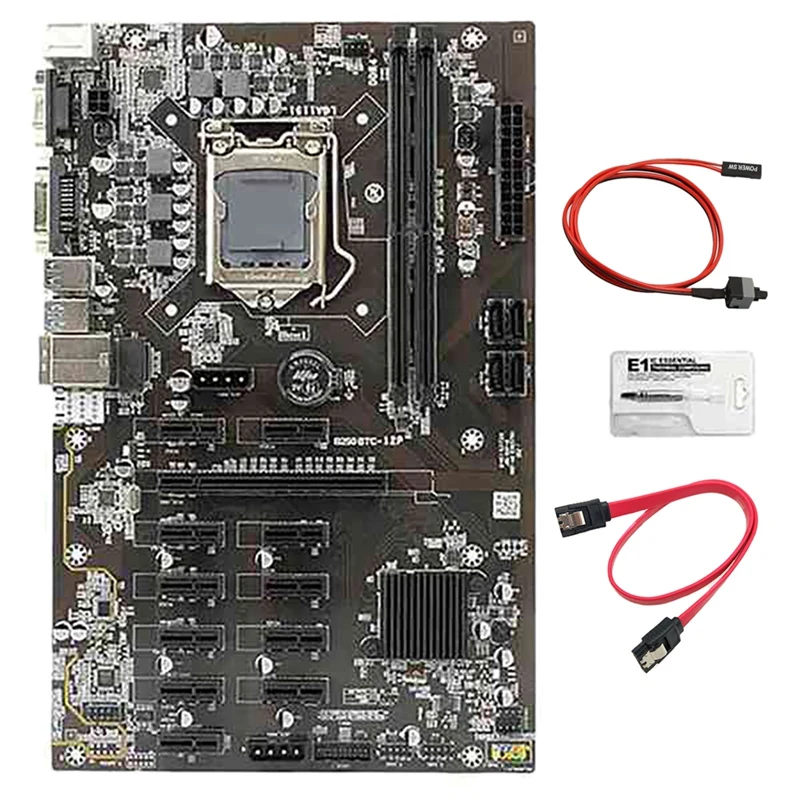 

B250B BTC Mining Motherboard With Thermal Grease+Switch Cable+SATA Cable 12 PCI-E Slots LGA1151 DDR4 SATA3.0 For Bitcoin